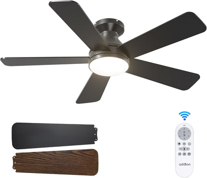 Ceiling Fans with Lights, 42 Inch Low Profile Ceiling Fan with Light and Remote Control, Flush Mount, Reversible, 3CCT, Dimmable, Quiet, Black Small Ceiling Fan for Bedroom Indoor/Outdoor Use