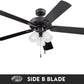 Ceiling Stannor 52" Bronze Indoor Fan with Frosted 3 Light LED Multi Arm E26/A15 Bulb and Pull-Chains, Traditional Style, 5 Reversible Barnwood/Northern Ebony Blades, 51434