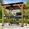Modern Shade Grill Gazebo 6' X 8', Cedar Wood Gazebo with Shelves and Paper Towel Holder, Patio Pavilion with Galvanized Steel Roof, USB and USB-C Charging Ports for Patio Backyard