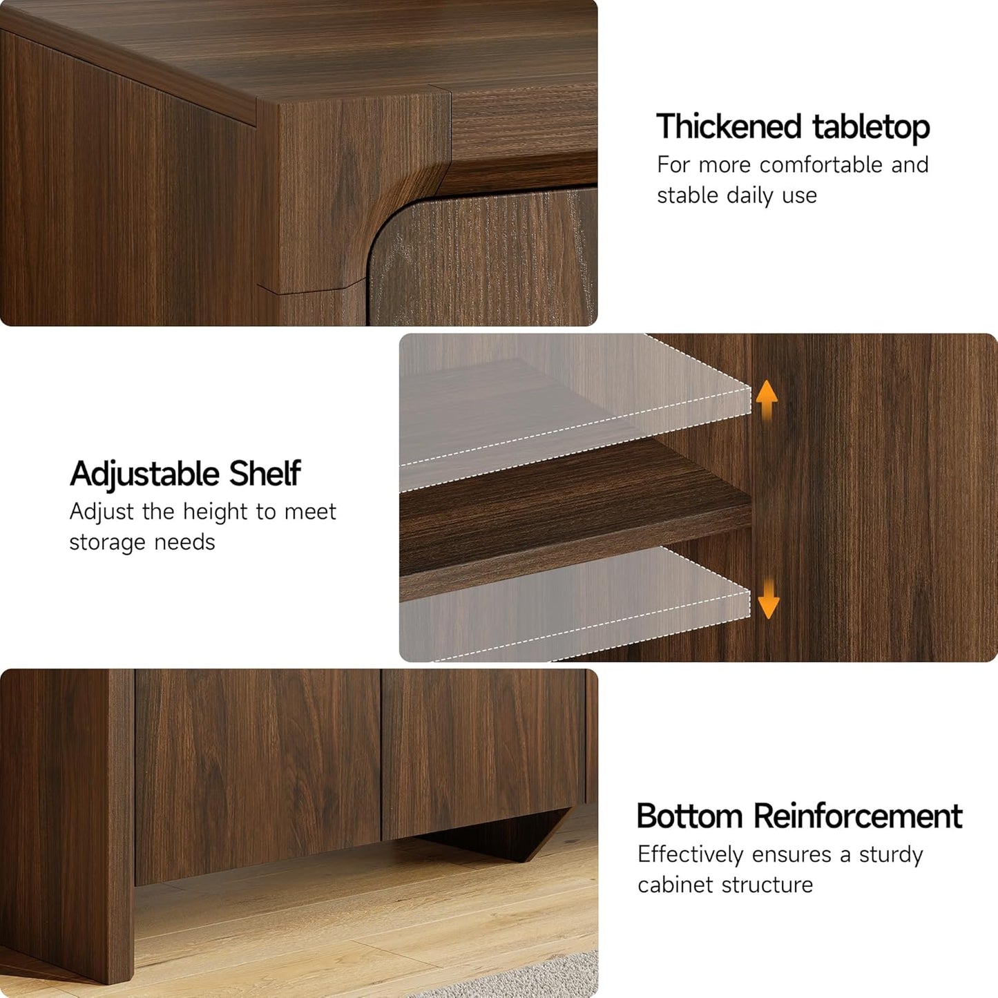 63" Buffet Cabinet with 4 Doors and Adjustable Shelves, Sideboard Buffet Cabinet with Storage, Wood Kitchen Console Table, Modern Coffee Bar for Kitchen, Living Room, Hallway (Walnut)