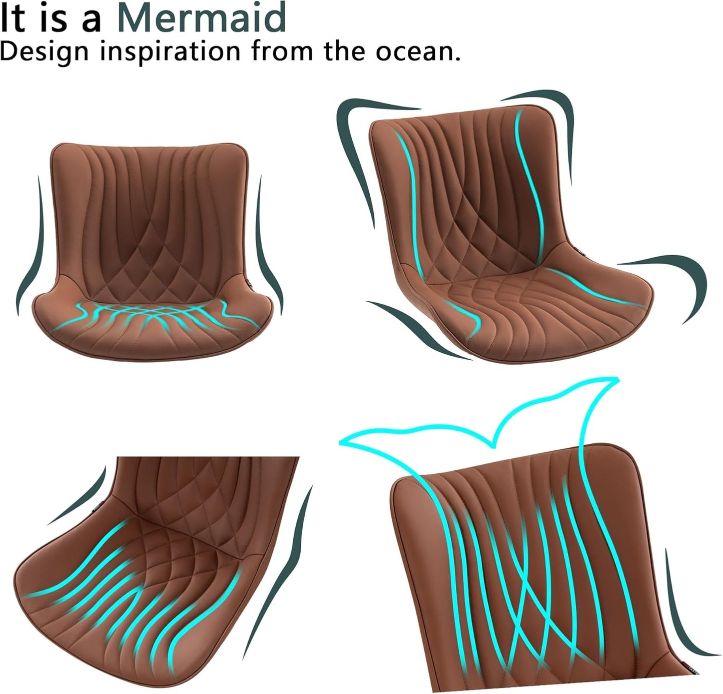 Coffee Brown Office Chair Modern Armless Desk Chair with Wheels Adjustable Swivel Rocking Rolling Computer Study Chairs Faux Leather Sewing Chairs with Back Stylish Vanity Chair