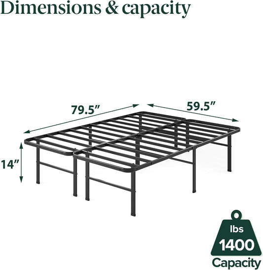 Rumi 14In Queen Metal Bed Frame, Quick Assembly Smartbase® Mattress Foundation, Heavy Duty Sturdy Steel with No Box Spring Needed, Eco-Friendly Packaging, Black