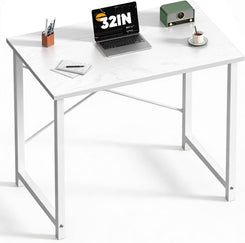 Computer Small Desk, 32 Inch Office Writing Work Study Student Home Bedroom Table with Metal Frame Wooden Tabletop No Wheels - White Wood