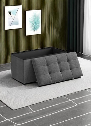 MAZIE Collection 30-Inch Versatile Folding Storage Ottoman Bench - Stylish Footrest and Storage Solution for Living Room, Bedroom, and Entryway, Dark Gray, 660 lbs Load Capacity