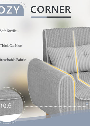 Mid-Century Modern Light Grey Upholstered Loveseat Sofa for Small Spaces with Accent Pillows, Ideal for Living Rooms, Studios, and Apartments
