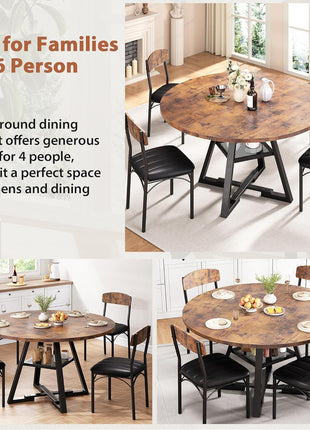 5-Piece Round Dining Table Set for Four - Space-Efficient Wooden Kitchen and Dining Room Furniture