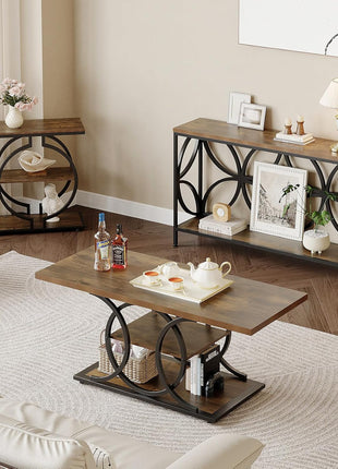 47.2-Inch Industrial Narrow Console Table with Storage, Vintage Rustic Brown Design for Entryway and Living Room