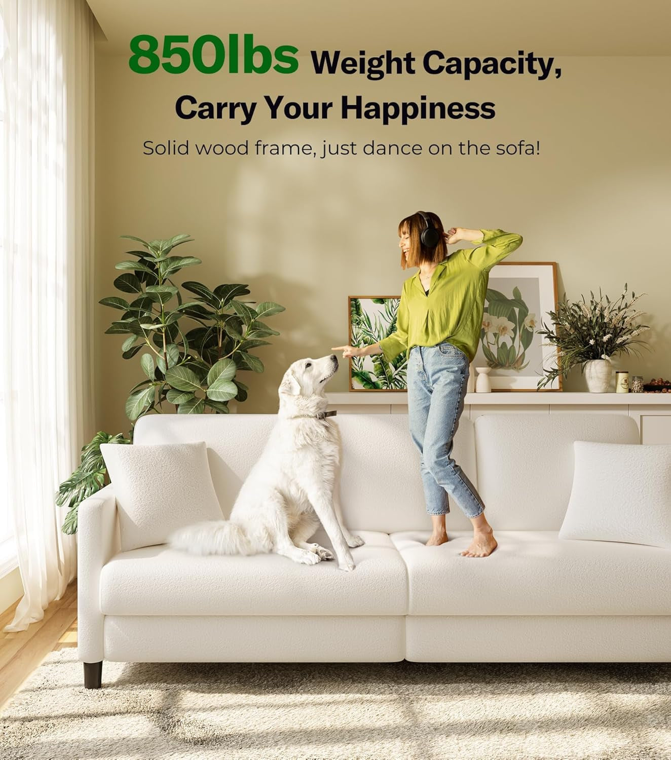 83" Couches for Living Room, Comfy Sofas for Living Room, Teddy Sofa Couch, Tool-Free Setup Loveseat Sofa, All-Wood Love Seat Couches, Small Couch 2 Pillows Included, Beige