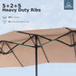 15Ft Double Sided Patio Umbrella with Solar Lights, Outdoor Large Umbrellas with Crank Handle and 36 LED Lights, Rectangular Market Umbrella with Base Included for Deck Pool Shade, Beige