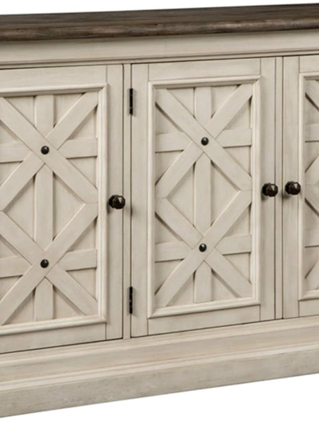 Bolanburg French Country Dining Room Server by Signature Design by Ashley, Featuring 3 Doors and 2 Adjustable Shelves, Wood Construction, Dimensions: 57.88" W x 18.13" D x 36" H, Elegant Two-Tone White and Brown Finish
