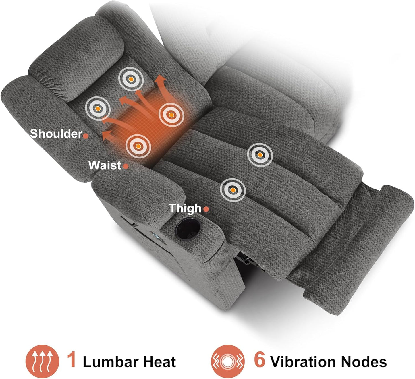 55.9" Zero Gravity Power Loveseat Recliner with Heat and Vibration Massage, Reclining Loveseat Sofa with USB Ports, Cup Holders for Living Room, Fabric PR648SET (Grey)