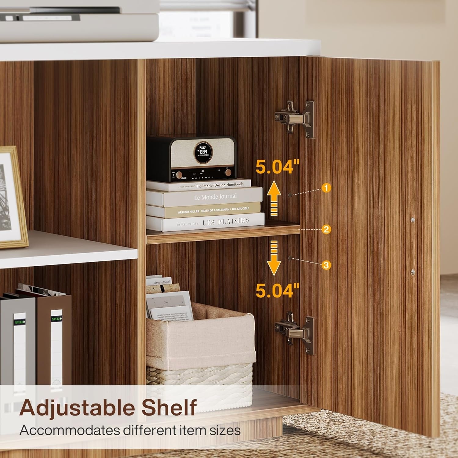 85.8-Inch L-Shaped Executive Office Desk with File Drawers & Storage Cabinet, Professional Corner Computer Desk Extra Large Business Workstation with Adjustable Shelves (White&Walnut)