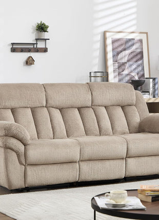 Manual Reclining Sofa Set with Overstuffed Armrests for Living Room, Bedroom, and Office - 3-Seater in Light Brown
