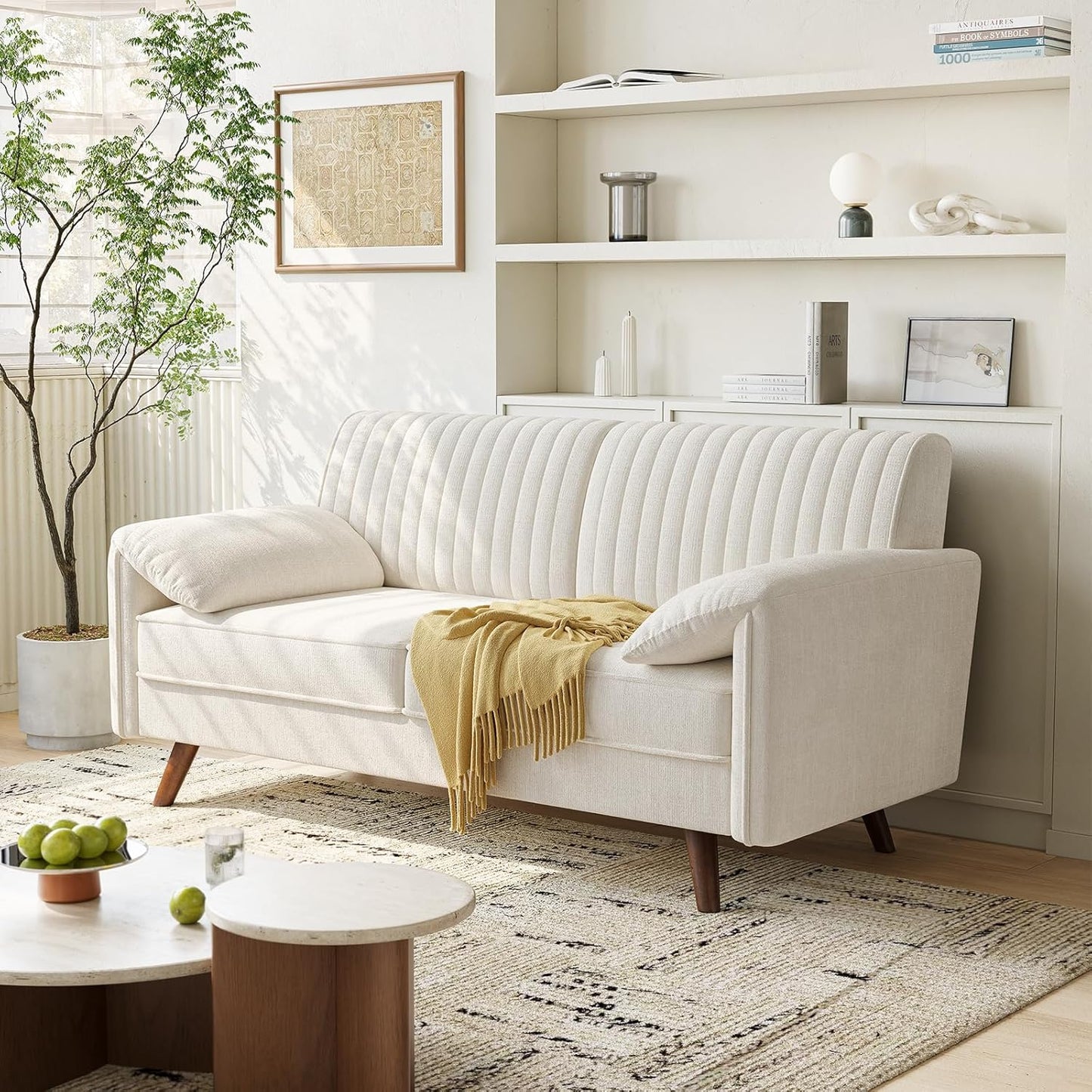 64.5" Loveseat Sofa, Chenille Loveseat Couch for Living Room, 23.2" Deep Seat Love Seat with Padded Arms, Comfy Modern Small Couches for Bedroom, Small Spaces, Dorms, Office, Beige