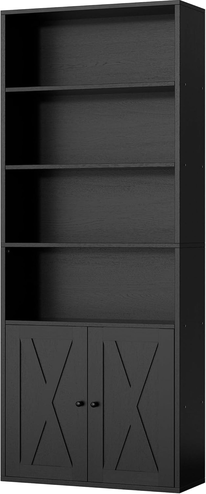 Bookshelf, Industrial Bookshelves and Bookcases with Doors Floor Standing 6 Shelf Display Storage Shelves 70.9 Inches Tall Bookcase for Home Office, Living Room (Black)