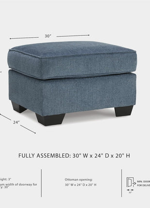 Cashton Contemporary Accent Ottoman by Signature Design by Ashley, Faux Wood Finished Exposed Feet, Foam Cushion, Crosshatched Upholstery, 30" x 24", Blue