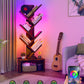 6 Tier Tree Bookshelf with Lights, LED Book Tree Bookcase with Storage Organizer, Small Corner Bookshelf Floor Standing Book Shelf for Living Room, Bedroom & Home Office, Rustic Brown