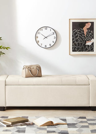 Huatean 48-Inch Upholstered Storage Ottoman Bench with Safety Hinge for Entryway Seating, Supports Up to 330 lbs, Beige