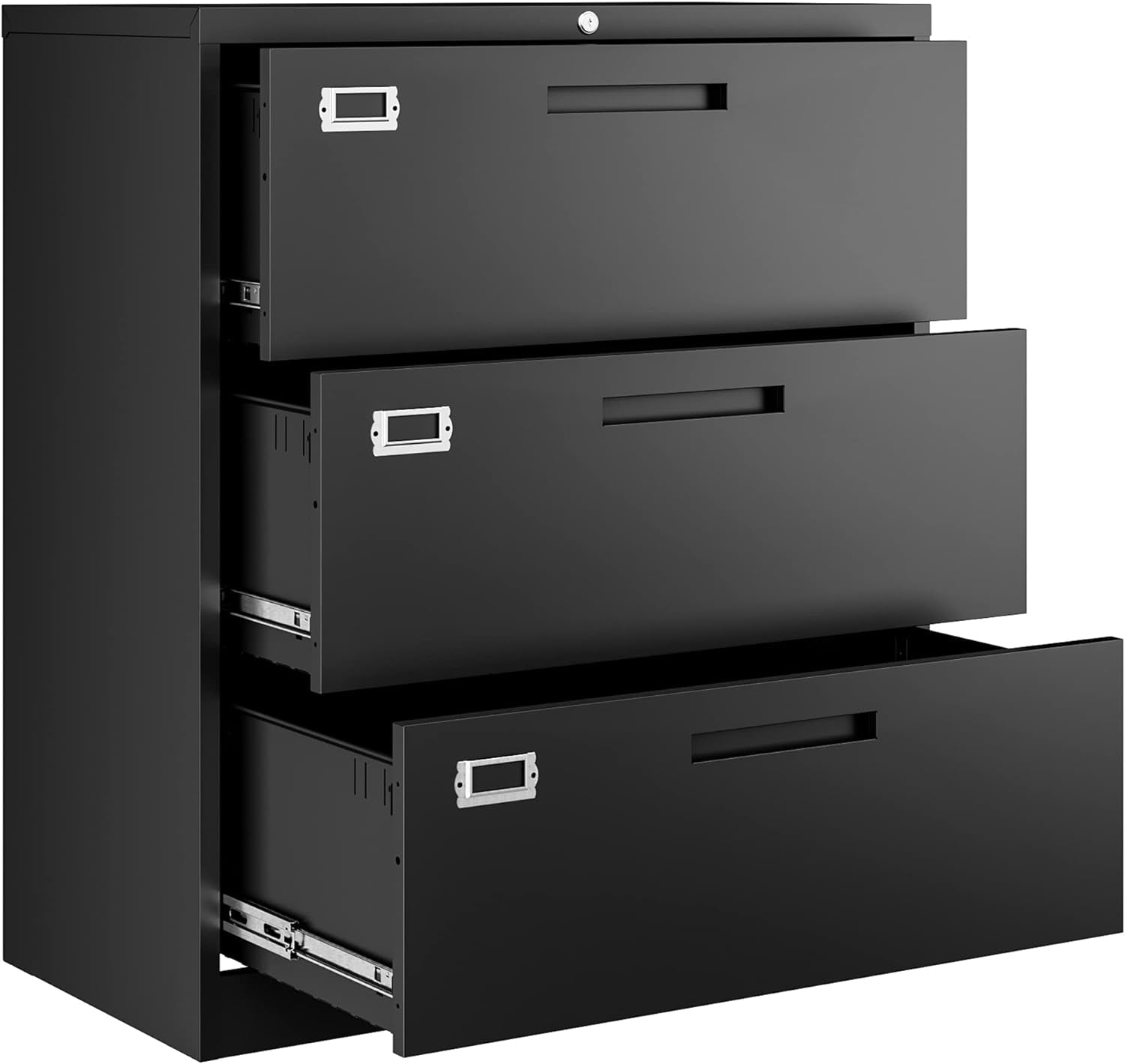 Lateral 3 Drawer File Cabinets with Lock, Metal Filing Storage Vertical Cabinets,Home Office Furniture for Organization Hanging Letter/Legal/F4/A4(Black)