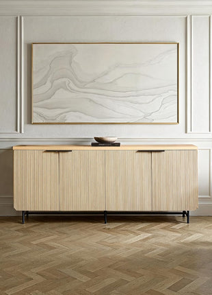 Reema Fluted 4-Door Buffet Console Sideboard, 69-Inch, Coastal Oak Finish