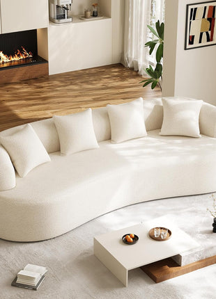 Modern Luxury Oversized Chenille Sectional Sofa for Living Room, 4-Seater Curved Cloud Couch in Cream White with 4 Throw Pillows, No Assembly Required