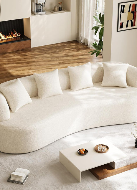 Modern Luxury Oversized Chenille Sectional Sofa for Living Room, 4-Seater Curved Cloud Couch in Cream White with 4 Throw Pillows, No Assembly Required