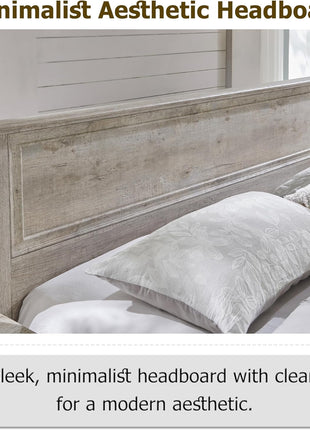Rustic Wood Farmhouse King Bed with Headboard and Storage Bench, 80" Storage Chest with 4 Large Drawers in Light Rustic Oak