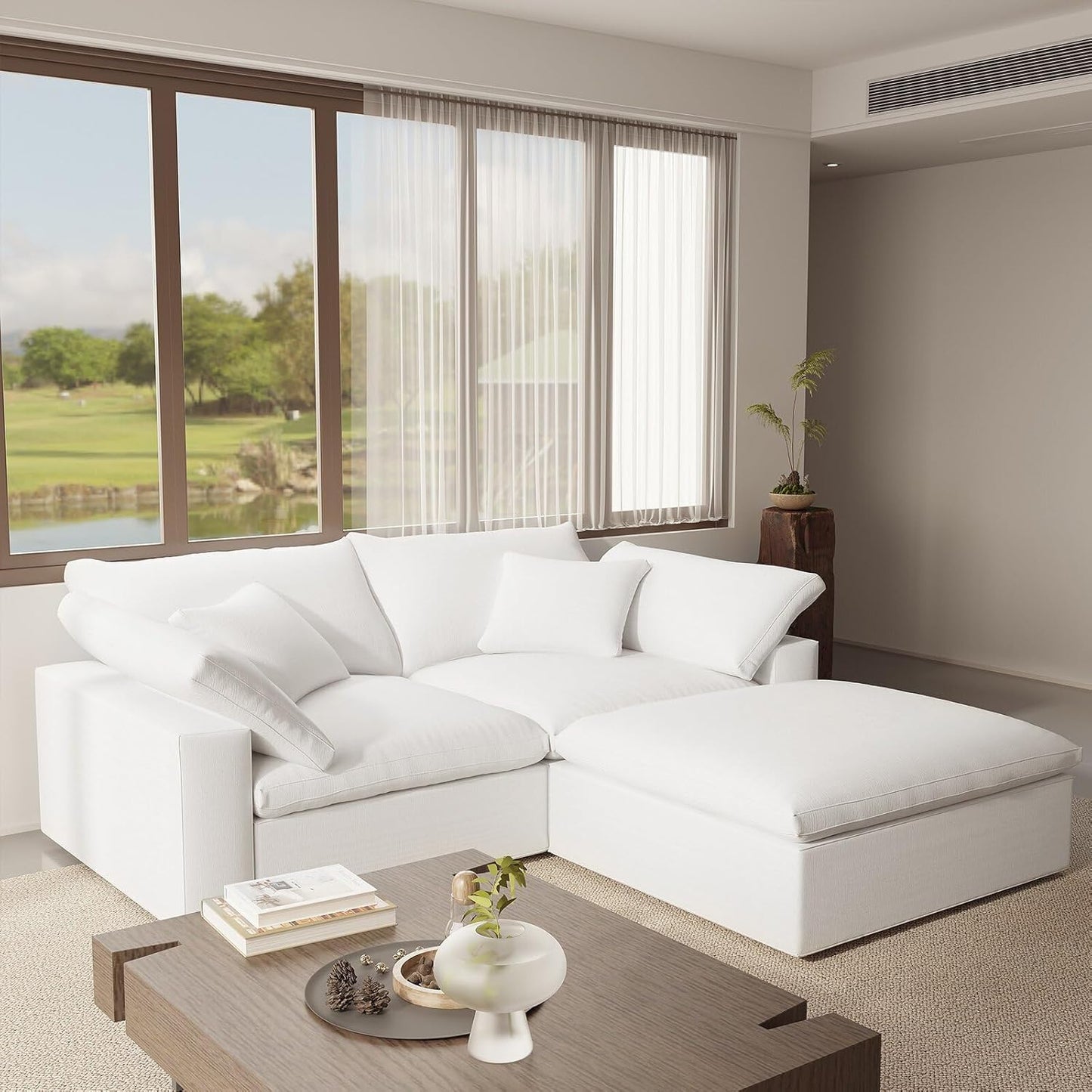 Modular Sectional Cloud Sofa Couch,L Shape 2 Seaters with Chaise Modern down Filled Sofas Detachable Couch Cushion Covers Couches for Living Room Office Apartment,White