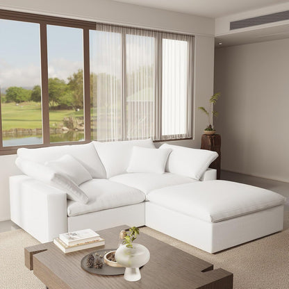 Modular Sectional Cloud Sofa Couch,L Shape 2 Seaters with Chaise Modern down Filled Sofas Detachable Couch Cushion Covers Couches for Living Room Office Apartment,White