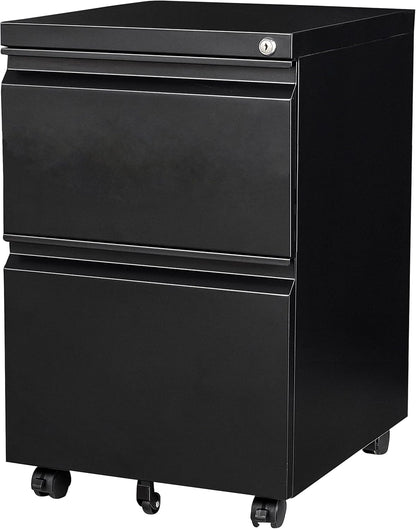 2 Drawer File Cabinet on Wheels,Metal Filing Cabinet with Lock,Black Rolling File Cabinets with Casters,Under Desk Office Cabinets for Home Office,Fit A4/Letter/Legal,Easy Assembly