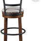 Valebeck | 30″ Farmhouse Pub-Height Swivel Barstool with Back – Upholstered Cushion, Nailhead Trim, Metal & Wood Frame, Brown