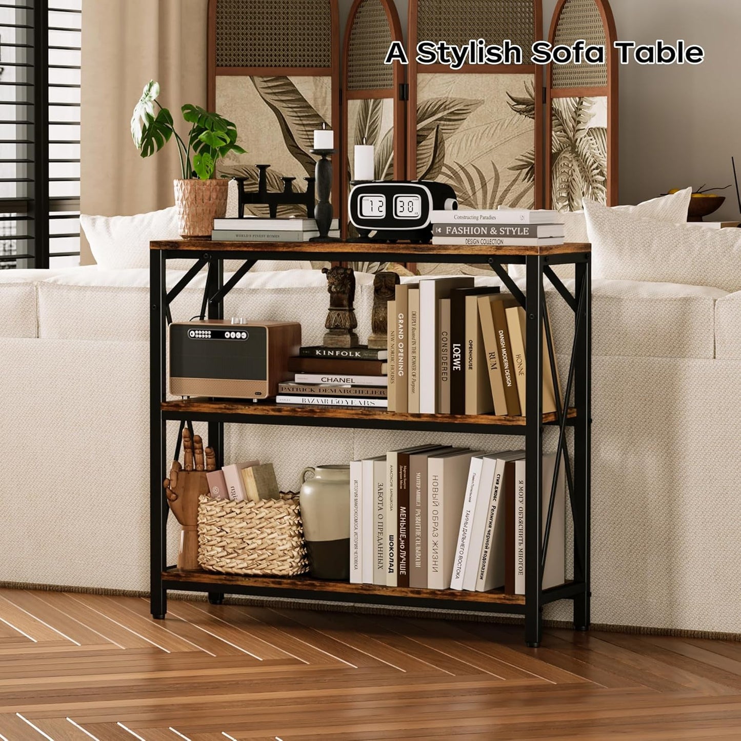 Console Table 31.5" Width, 3-Tier Entryway Table with Storage, Industrial Sofa Table with Open Shelves, Foyer Tables for Entryway, Hallway, Kitchen, Living Room and Bedroom, Rustic Brown