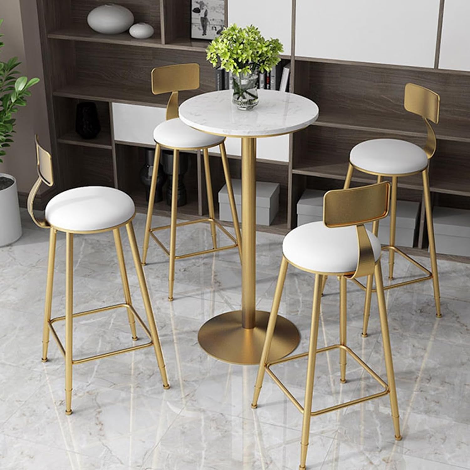 Gold High Top Marble Pub Table - 22" W, Modern Style Cocktail Table for Parties, Living Room, Kitchen, Dining Room (High: 105Cm/41Inch)