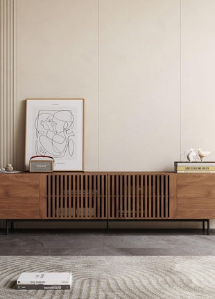 Mid-Century Modern 94.48" Walnut TV Stand for 80+ Inch TVs with Generous Storage – Sophisticated Entertainment Center for Living Room or Bedroom