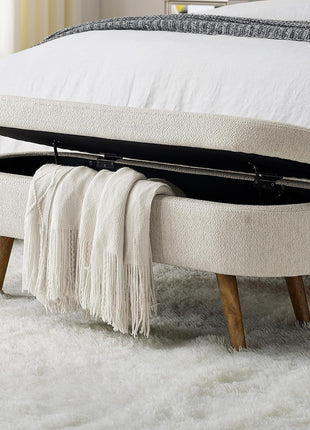 43.5-Inch Upholstered Storage Ottoman Bench with Safety Hinge, Beige Linen, Ideal for End of Bed and Entryway Seating, Supports Up to 330 lbs