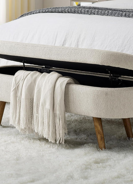 43.5-Inch Upholstered Storage Ottoman Bench with Safety Hinge, Beige Linen, Ideal for End of Bed and Entryway Seating, Supports Up to 330 lbs