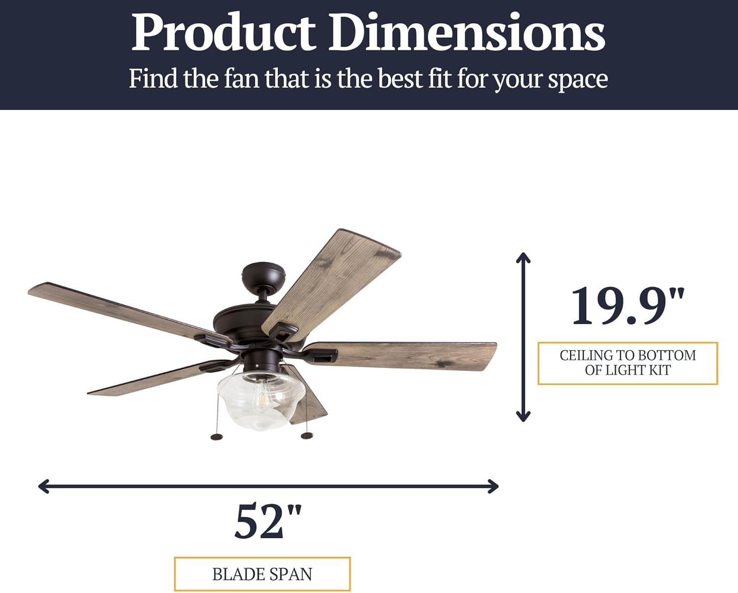 Abner Modern Farmhouse 52 Inch Ceiling Fan with Light, Outdoor Fan/Indoor Tri-Mount LED Ceiling Fan with 5 Blades, Silver Oak and Maple Brown Blade Finish Options, Bronze (80091-01)