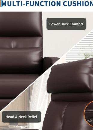 Ergonomic Power Recliner Chair with Heat and Massage Function, Adjustable Electric Recliner in PU Leather, Tall Back and Padded Seat for Home Theater Seating in Living Room
