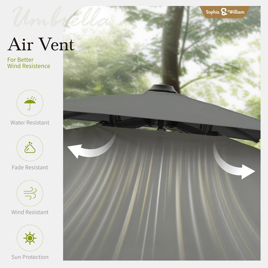 12Ft Cantilever Patio Umbrella with Base, Large Rectangular Umbrellas with 360-Degree Rotation, Aluminum Pole for Garden Pool Backyard, Grey