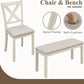 6-Piece Solid Wood Dining Table Set, Upholstered Chair W/Bench Seat, Seating for 6,60'' Farmhouse Wood Kitchen Chairs Set for Living Room, Dining Room, Kitchen, Cream White