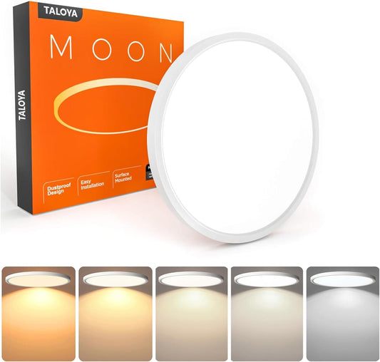 Flush Mount 12 Inch Ceiling Light (Milk White Shell), 20W Surface Mount LED Light Fixture for Bedroom Kitchen,5 Color Temperatures in One,0.94 Inch Thickness Round