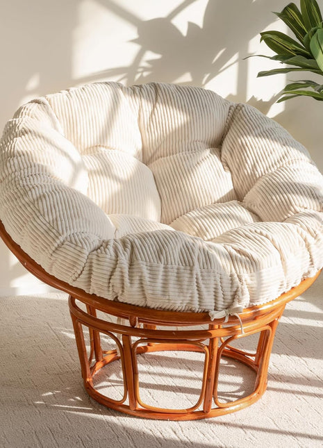 48 x 48 Inch Overstuffed Papasan Chair Cushion with Beige Corduroy Cover (Chair Not Included)