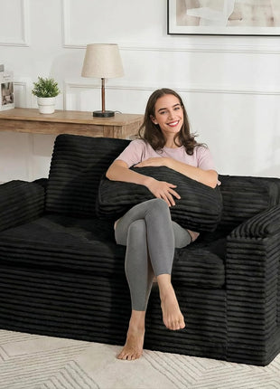60-Inch Modern Boneless Loveseat Sofa with Removable Corduroy Cover and Armrests, Ideal for Small Spaces, Black