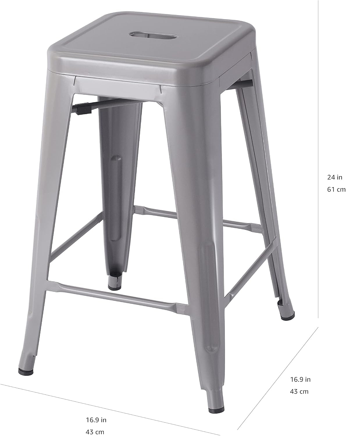 Metal Bar Stools - 24-Inch, Set of 4, Dark Grey