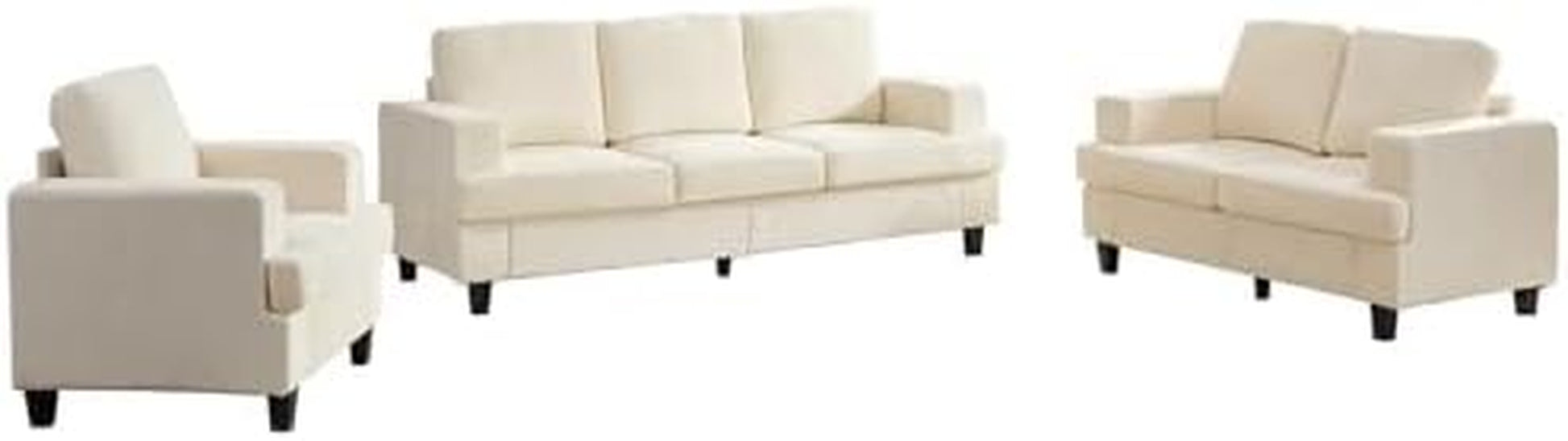 6 Seat Chenille Sectional Sofa Set for Living Room Furniture Set,3 PCS Modern Couch Set,82" Width 3 Seat Couch & Loveseat & Armchair with Solid Wood Legs and Thick Cushion(3+2+1Seat/Beige)