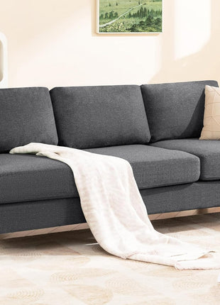 89" Mid Century Modern 3-Seater Upholstered Sofa with Deep Seats and Armrests in Dark Grey for Living Room, Bedroom, Apartment, and Office