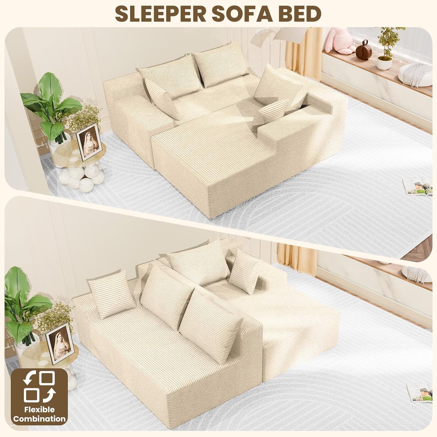 107" Cloud Sectional Couch with Deep Seat，Modern Modular Sofa with L-Shape Chaise，No Assembly Required, Upholstered Couches for Living Room Bedroom(Beige,Right Facing Chaise)