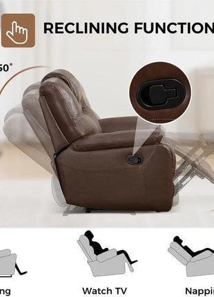 Genuine Leather Three-Seat Manual Reclining Sofa with Overstuffed Armrests, Ideal for Living Rooms, Meeting Rooms, and Bedrooms, Dark Brown