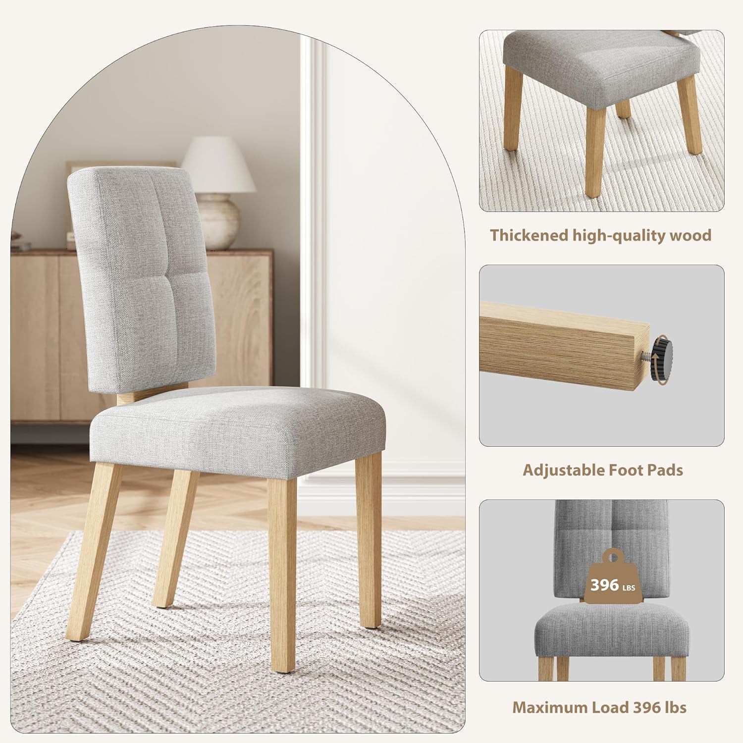 Wooden Dining Chairs Set of 4, Dining Room Chairs with Wood Legs, Cloud-Like Cushion & Reinforcement Structure Design for Kitchen/Living Room/Restaurant, Easy Assembly