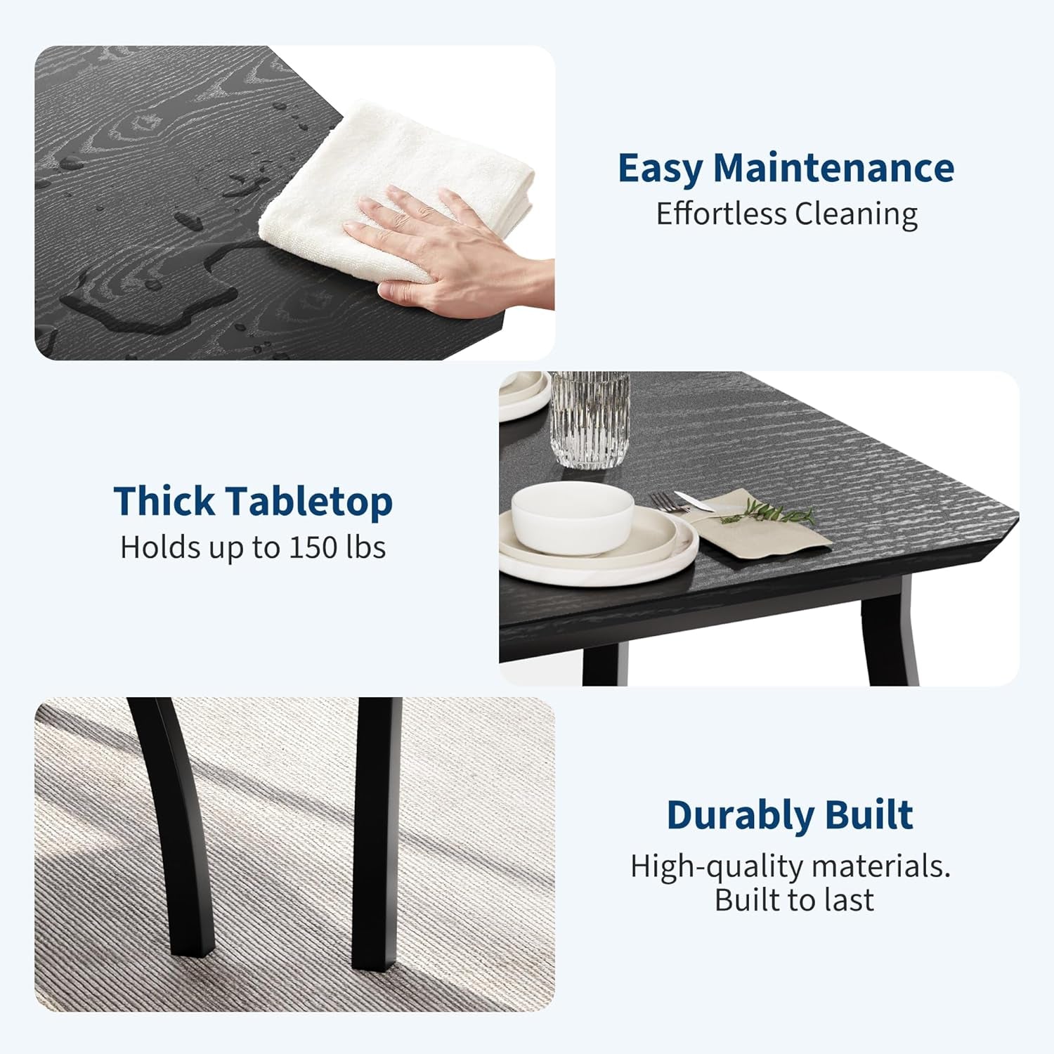 43'' Dining Table Set for 4, Wooden Kitchen Table with Upholstered Bench & 2 Cushion Chairs, Industrial Dinette Set for Studio, Kitchen, Dining Room, Apartment, Black